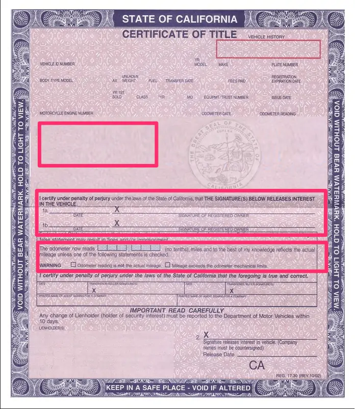 Example of a Car Salvage Title for California
