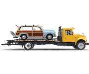 Animation with car being transported by a tow truck